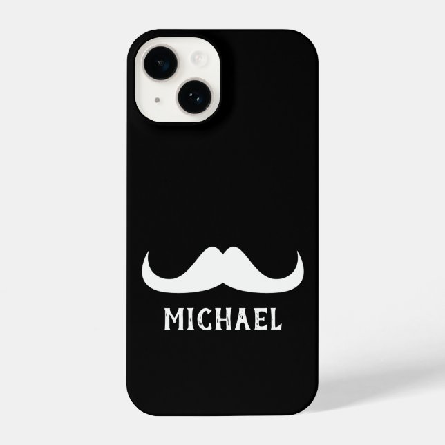 Cool Black White Handlebar moustache Custom name iPhone Case (Back)