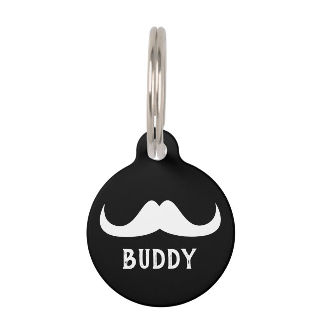 Cool Black White Handlebar moustache Custom name Pet Tag (Front)