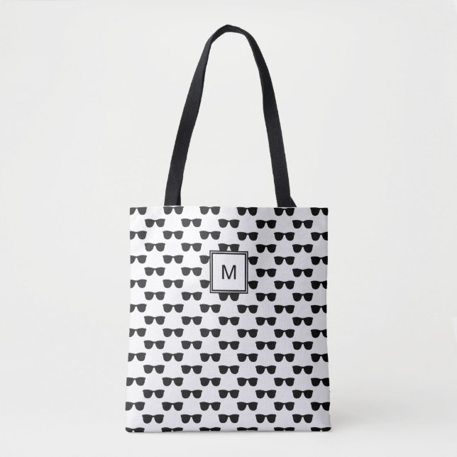 Cool Black & White Sunglasses Shades Monogrammed Tote Bag (Front)
