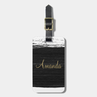 Cool black white watercolor brushstrokes monogram  luggage tag