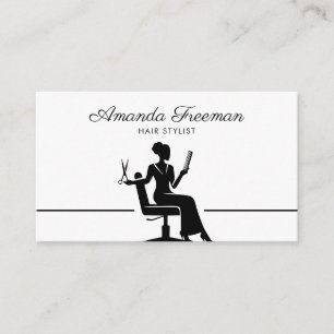Cool Black & White Woman Hairdresser Business Card