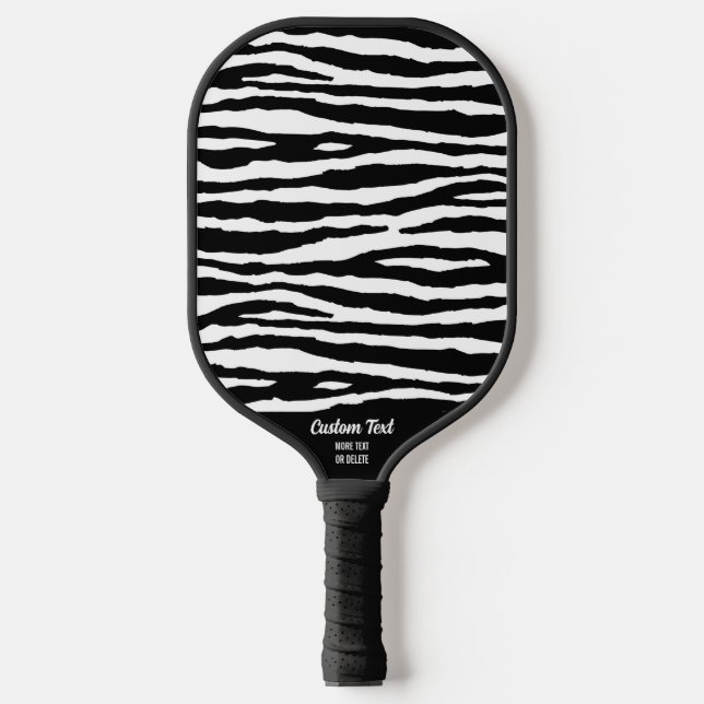 Cool Black White Zebra Stripe Print Custom Text  Pickleball Paddle (Front)