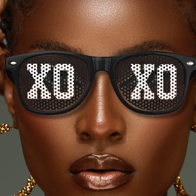 Cool Black XOXO Hugs and Kisses Retro Sunglasses (black retro sunglasses with bold letter text XOXO)