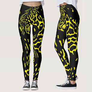 Cool Black Yellow Abstract Animal Print Pattern Leggings