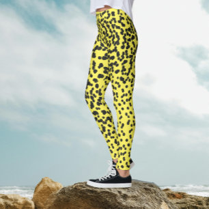 Cool Black Yellow Polka Dots  Dalmatian Pattern Leggings