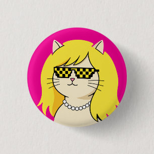 Cool Blonde Cat with Pixel Deal With It Sunglasses 3 Cm Round Badge