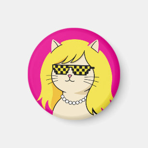 Cool Blonde Cat with Pixel Deal With It Sunglasses Magnet