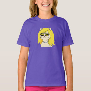 Cool Blonde Cat with Pixel Deal With It Sunglasses T-Shirt
