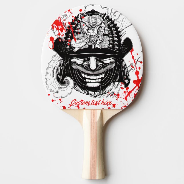Cool blood splatter samurai demon mask helm tattoo ping pong paddle (Front)