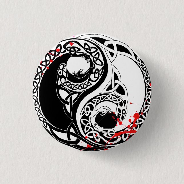 Cool blood splatter Yin Yang Dragons tattoo art 3 Cm Round Badge (Front)