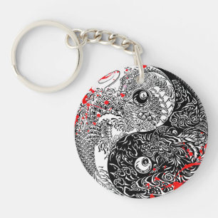 Cool blood splatter Yin Yang Dragons tattoo art Key Ring