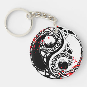 Cool blood splatter Yin Yang Dragons tattoo art Key Ring