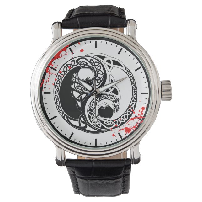 Cool blood splatter Yin Yang Dragons tattoo art Watch (Front)