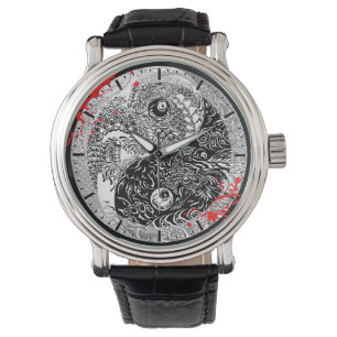 Cool blood splatter Yin Yang Dragons tattoo art Watch