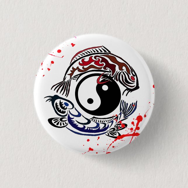 Cool blood splatter Yin Yang Koi Fishes tattoo art 3 Cm Round Badge (Front)