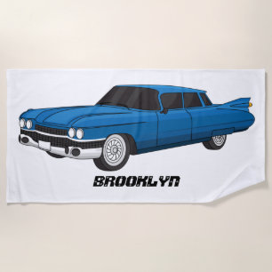 Cool blue 1959 classic car beach towel