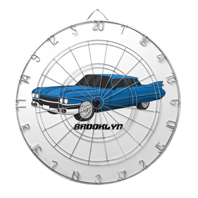 Cool blue 1959 classic car dartboard (Front)