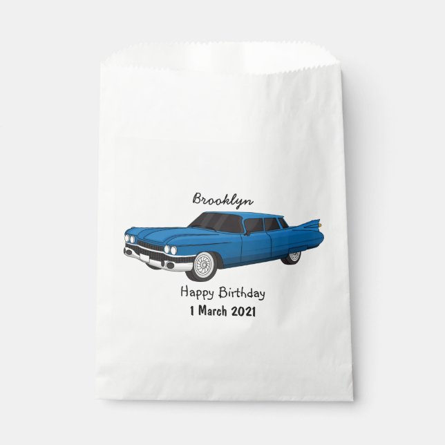 Cool blue 1959 classic car favour bags (Front)