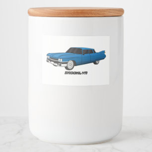 Cool blue 1959 classic car food label