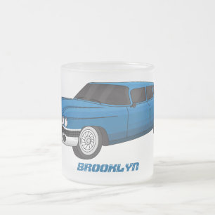 Cool blue 1959 classic car  frosted glass coffee mug