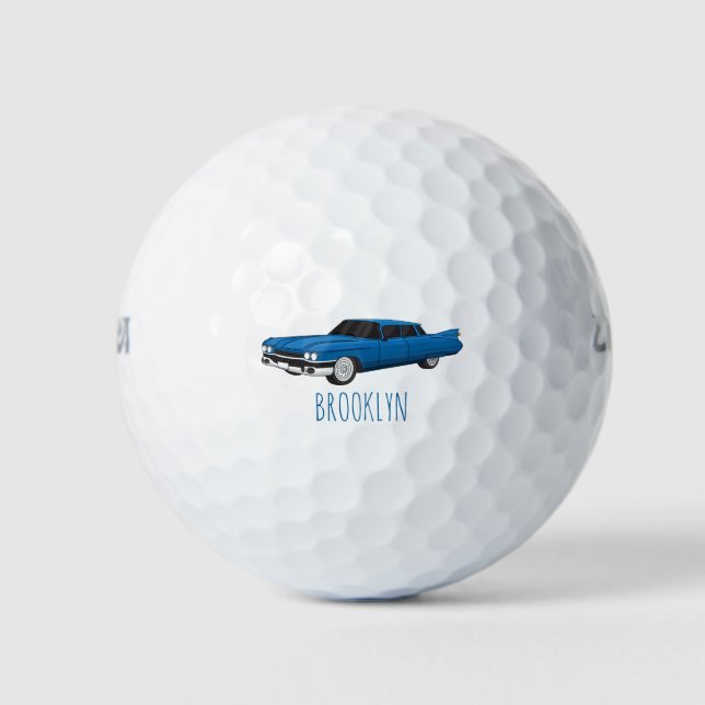Cool blue 1959 classic car golf balls (Front)