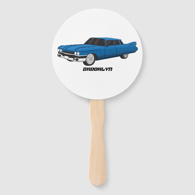 Cool blue 1959 classic car hand fan (Front)