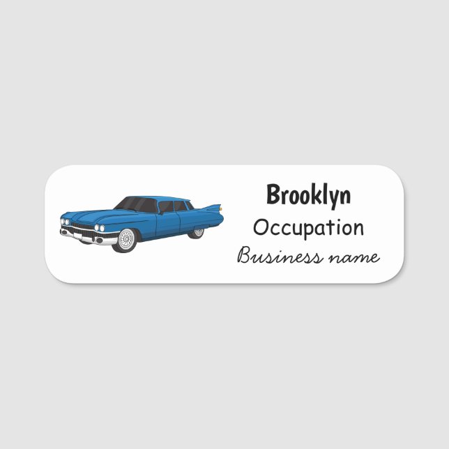 Cool blue 1959 classic car name tag (Front)