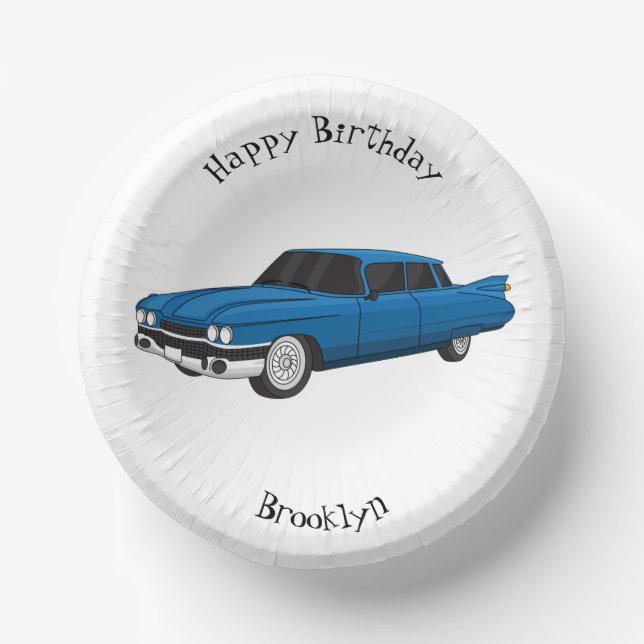 Cool blue 1959 classic car  paper plate (Front)