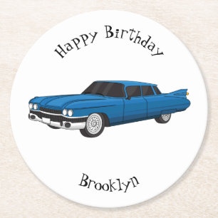 Cool blue 1959 classic car  round paper coaster