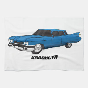Cool blue 1959 classic car tea towel