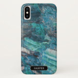 Cool Blue Abstract Marble Pattern with Name iPhone X Case<br><div class="desc">A beautiful blue striated marble pattern with a modern look that is nature inspired. Personalise with your name,  monogram or other desired text. You can also delete the name and black frame surrounding the name by choosing "customise" if you wish to have the case without personalising.</div>