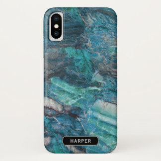 Cool Blue Abstract Marble Pattern with Name iPhone X Case
