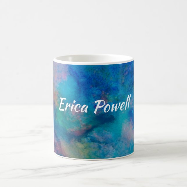 cool blue abstract modern watercolor personalised coffee mug (Center)