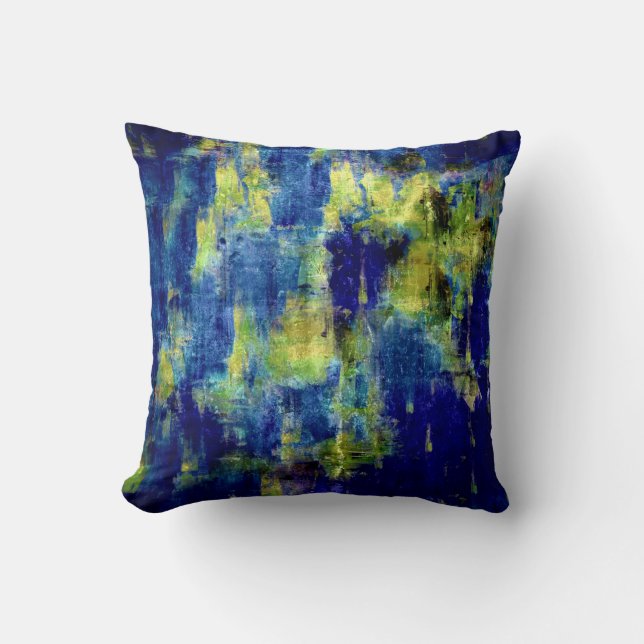 Cool Blue Abstract Painting Cushion (Front)