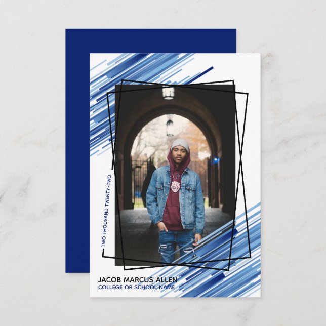 Cool Blue Abstract Photo Graduation Announcement (Front/Back)