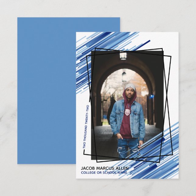 Cool Blue Abstract Photo Graduation Announcement (Front/Back)