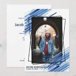 Cool Blue Abstract Photo Graduation Invitation