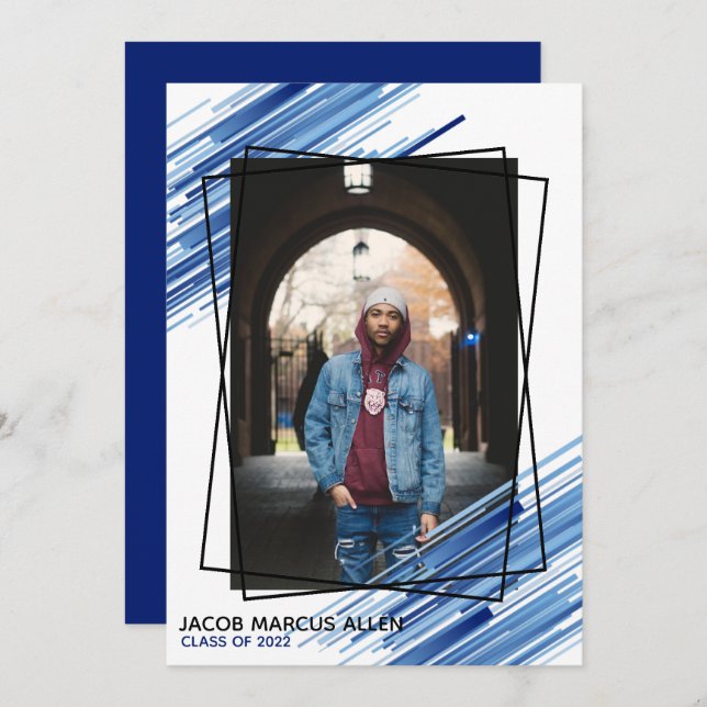Cool Blue Abstract Photo Graduation Invitation (Front/Back)