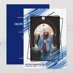 Cool Blue Abstract Photo Graduation Invitation