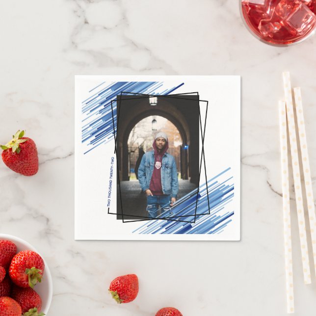 Cool Blue Abstract Photo Graduation Party Napkin (Insitu)