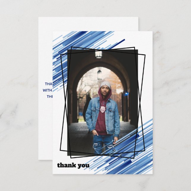Cool Blue Abstract Photo Graduation Thank You Card (Front/Back)