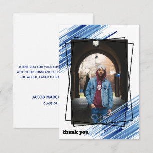 Cool Blue Abstract Photo Graduation Thank You Card