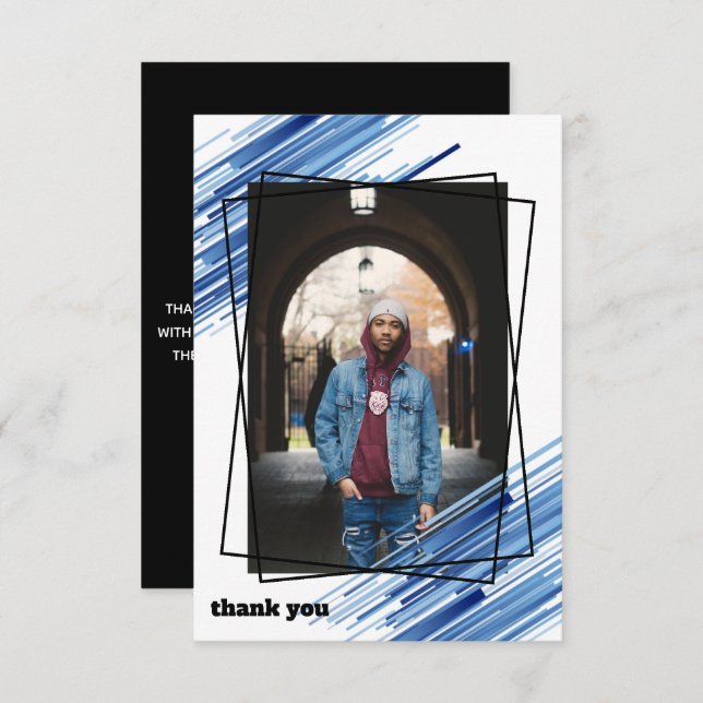 Cool Blue Abstract Photo Graduation Thank You Card (Front/Back)