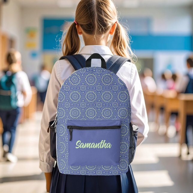 Cool Blue and Green Modern Personalised Printed Backpack (Blue and green cool pattern personalized backpack.)