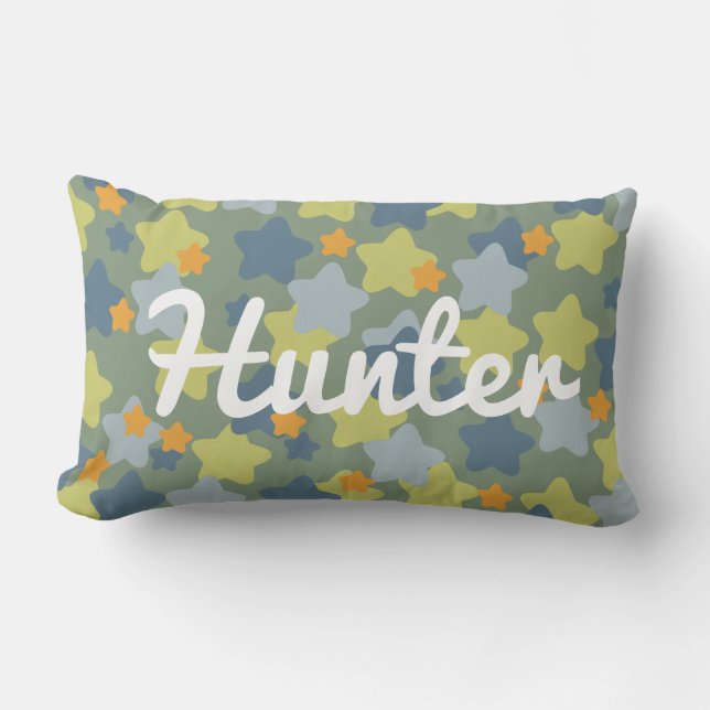 Cool Blue and Green Star Camo Boys Room Lumbar Cushion (Front)