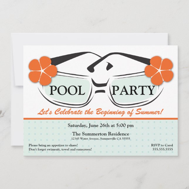 Cool Blue and Orange Summer Sunglasses Invitation (Front)