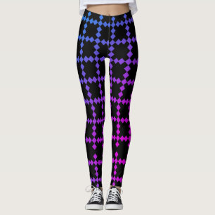 Cool Blue and Purple Colour Tiled Black Leggings
