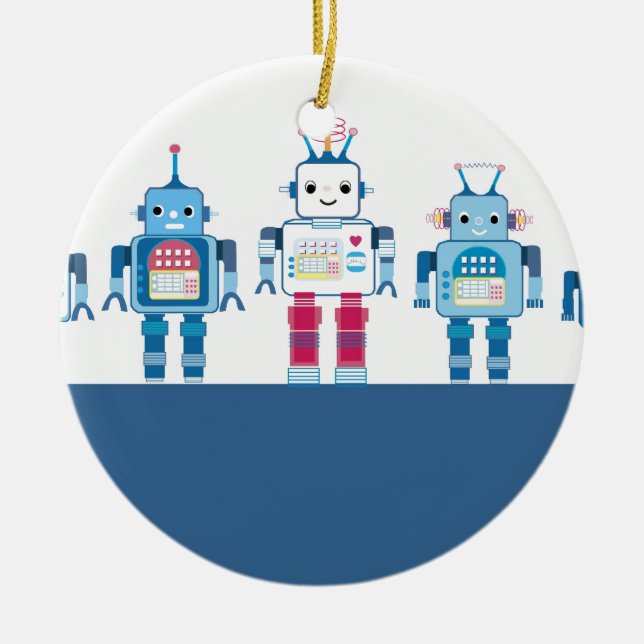Cool Blue and Red Robots Novelty Gifts Ceramic Tree Decoration (Front)
