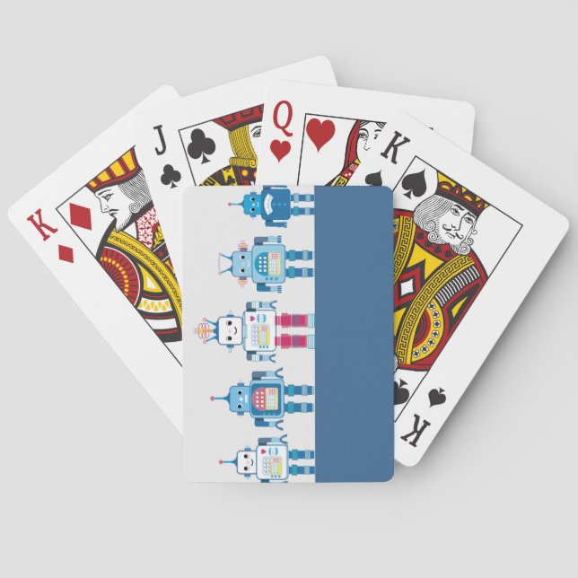 Cool Blue and Red Robots Novelty Gifts Playing Cards (Back)