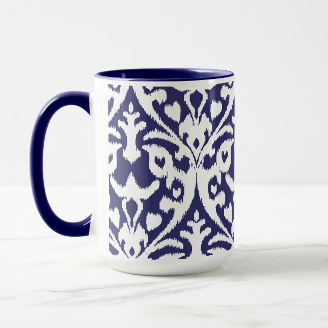 Cool blue and white ikat tribal pattern mug (Left)